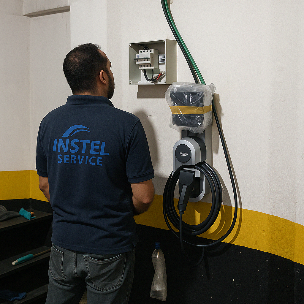 Engenheiro realizando vistoria para instalação de carregador de carro elétrico
