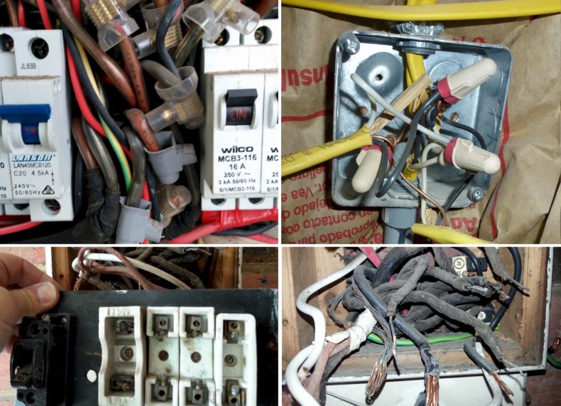 Quadro elétrico antigo sendo inspecionado durante vistoria técnica