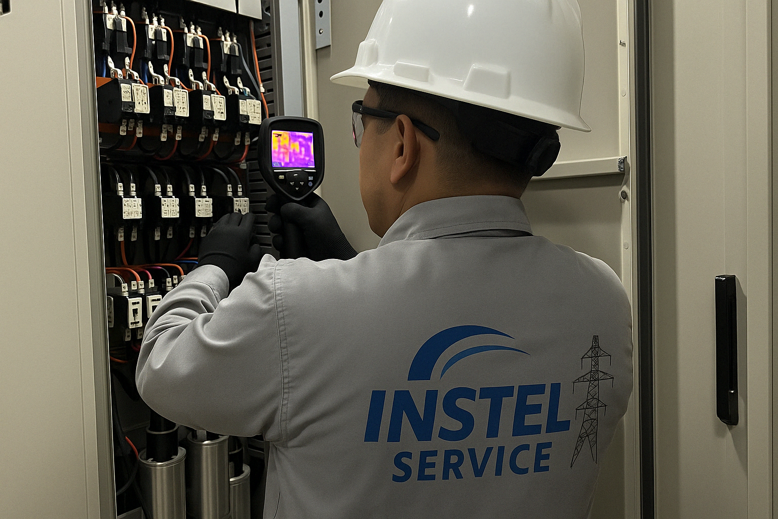 Inspeção de quadro elétrico com tampa removida